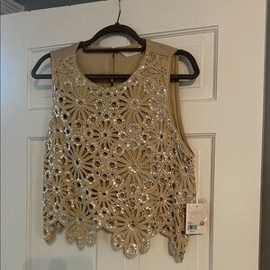 LC Lauren Conrad Gold Floral Crochet Crop Top